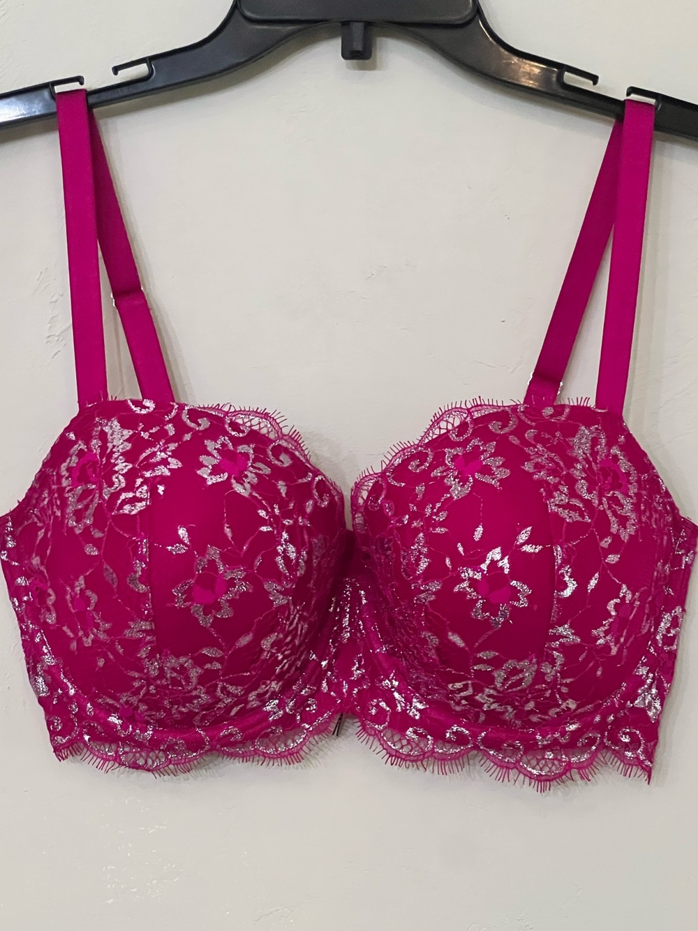 $80 36DD Berry Pink Silver Lace Dream Angels Victorias Secret Lined Demi UW Bra